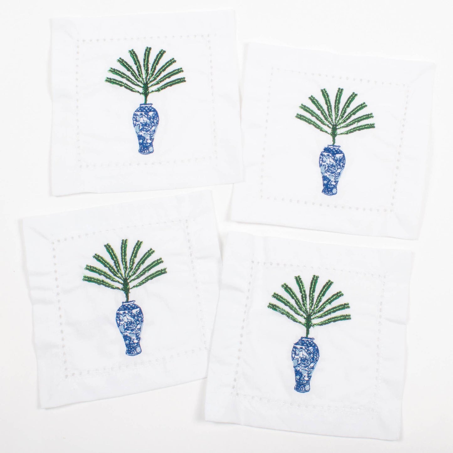 Ginger Jar Palm Embroidered Cocktail Napkin Set