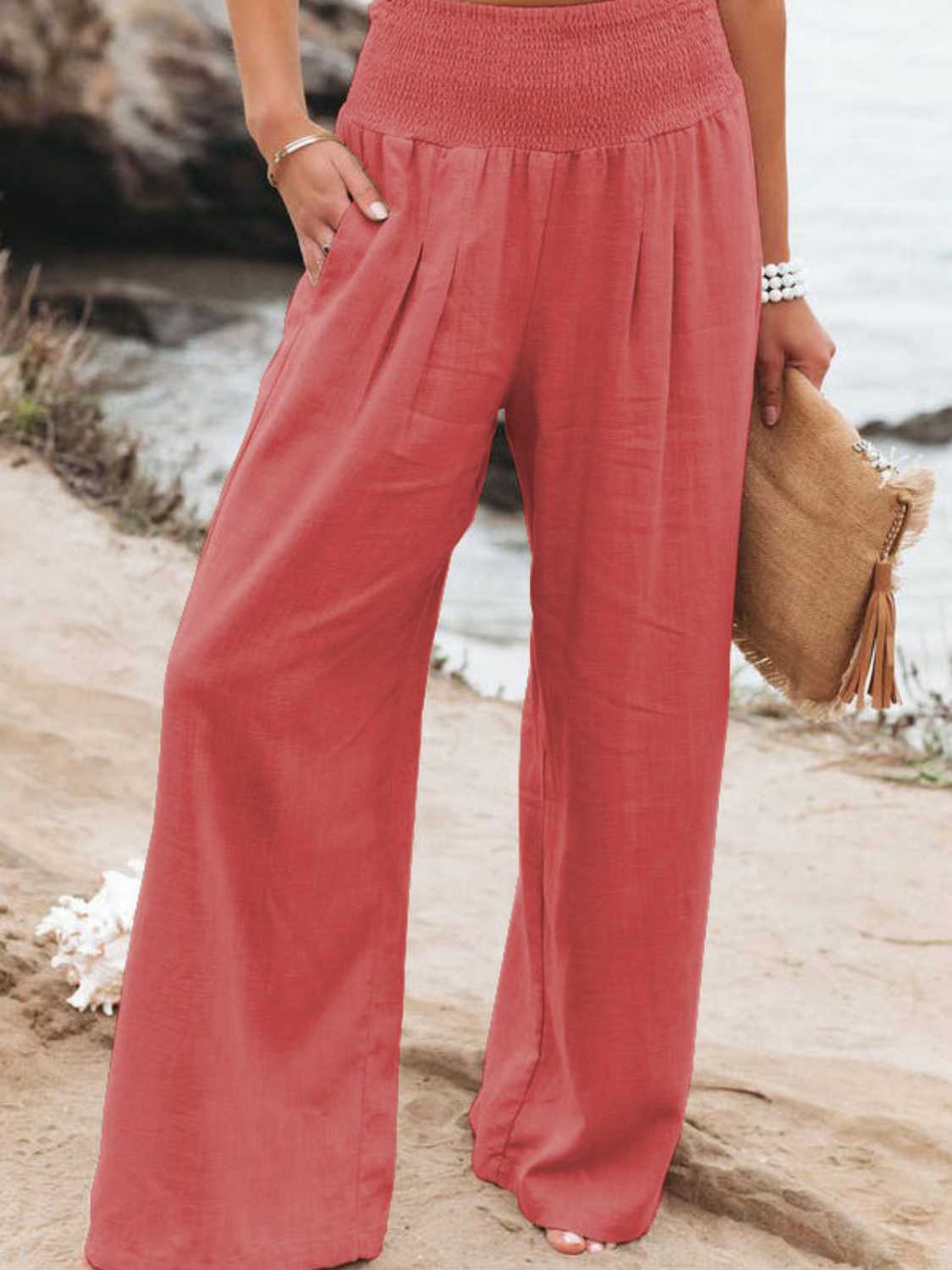 Sydney Full Size Smocked Waist Wide Leg Pants