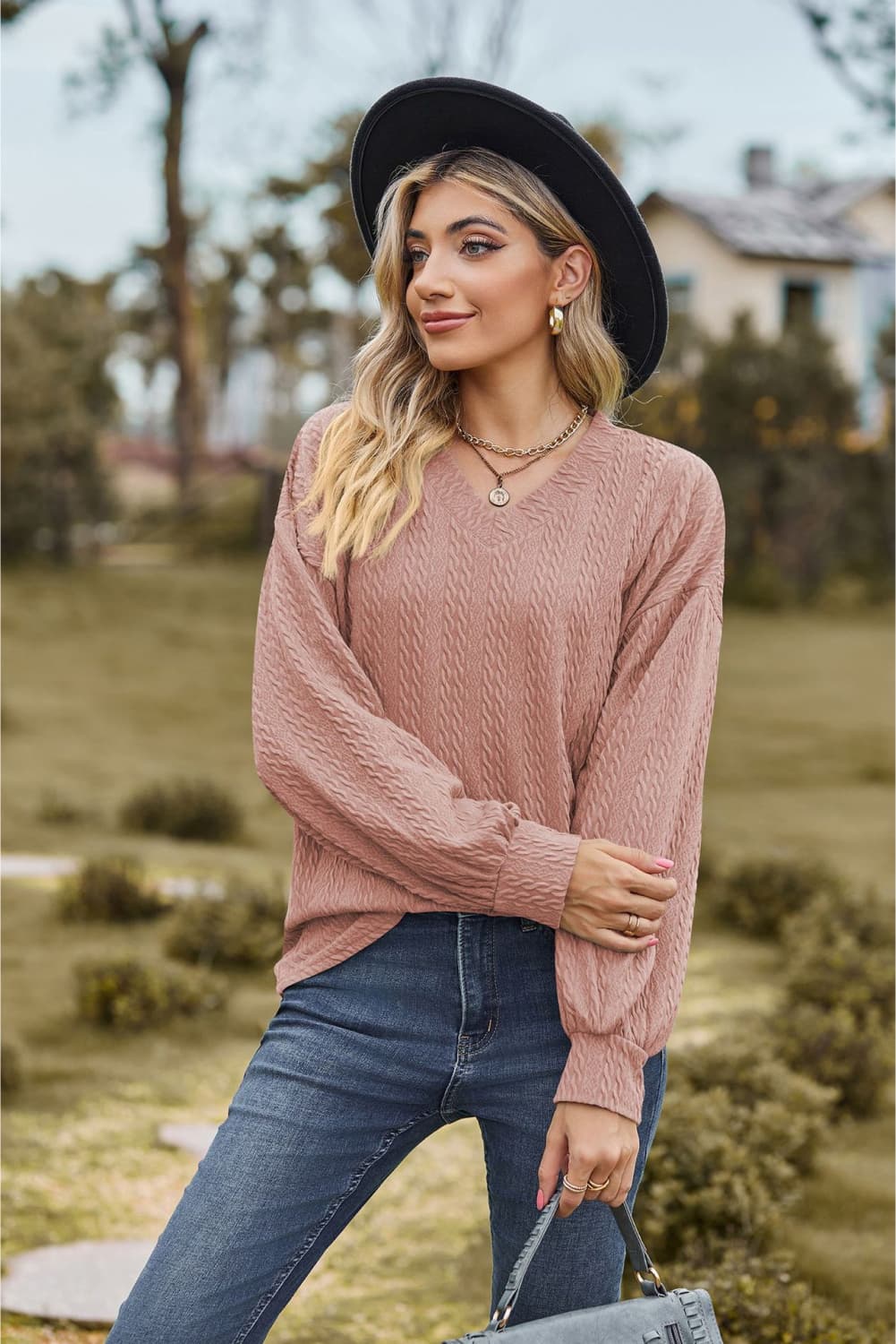 Cleverly Classic V-Neck Dropped Sweater